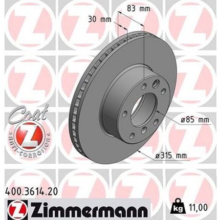 ZIMMERMANN Brake Disc - Standard/Coated, 400.3614.20 400.3614.20